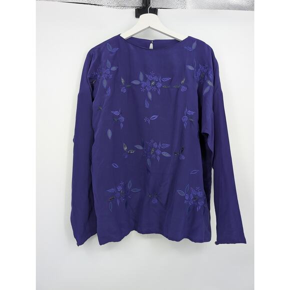 Vintage Jenna 100% Silk Long Sleeve Blouse with Snake Skin Embellishments 12 - Picture 1 of 8